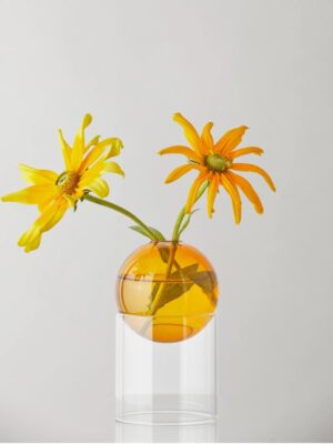 Standing Flower Bubble Tall Vase, Amber