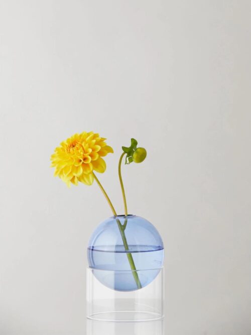 Standing Flower Bubble Low Vase, Blue