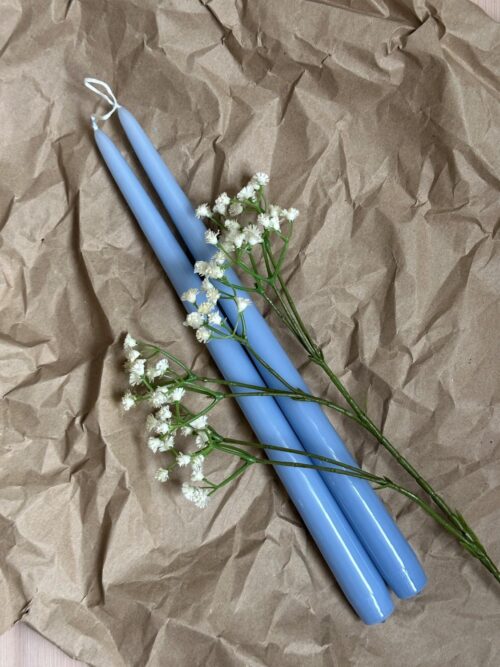 Lakk Kronelys 32 cm, Lyseblå, 2 stk 2