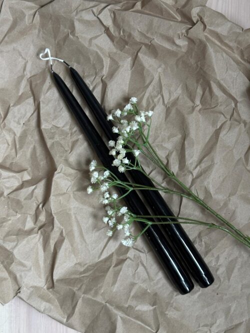 Lakk Kronelys 32 cm, Sort, 2 stk 2