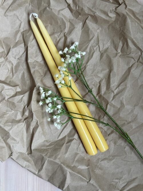 Lakk Kronelys 32 cm, Gul, 2 stk 2