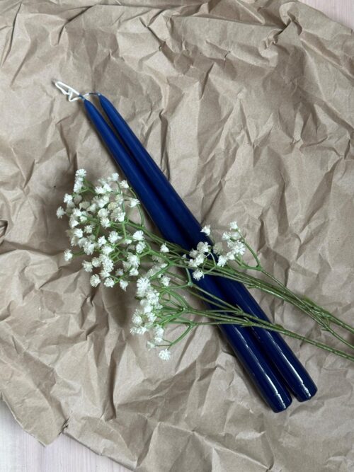 Lakk Kronelys 32 cm, Mørk Blå, 2 stk 2