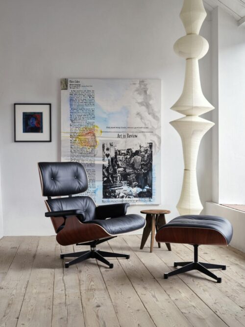 Eames Lounge Chair m/understell i polished aluminium/sides black 2