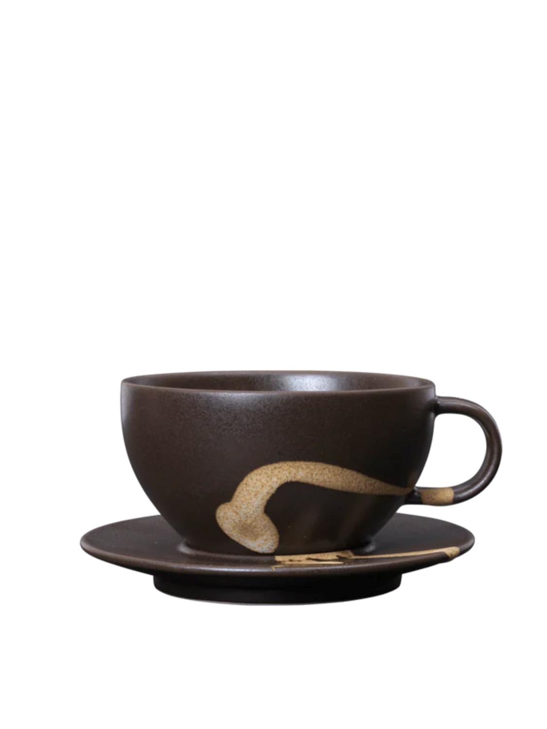 Koyo Cup with Saucer, Dark brown/Buff Koyo Cup with Saucer, Dark brown/Buff